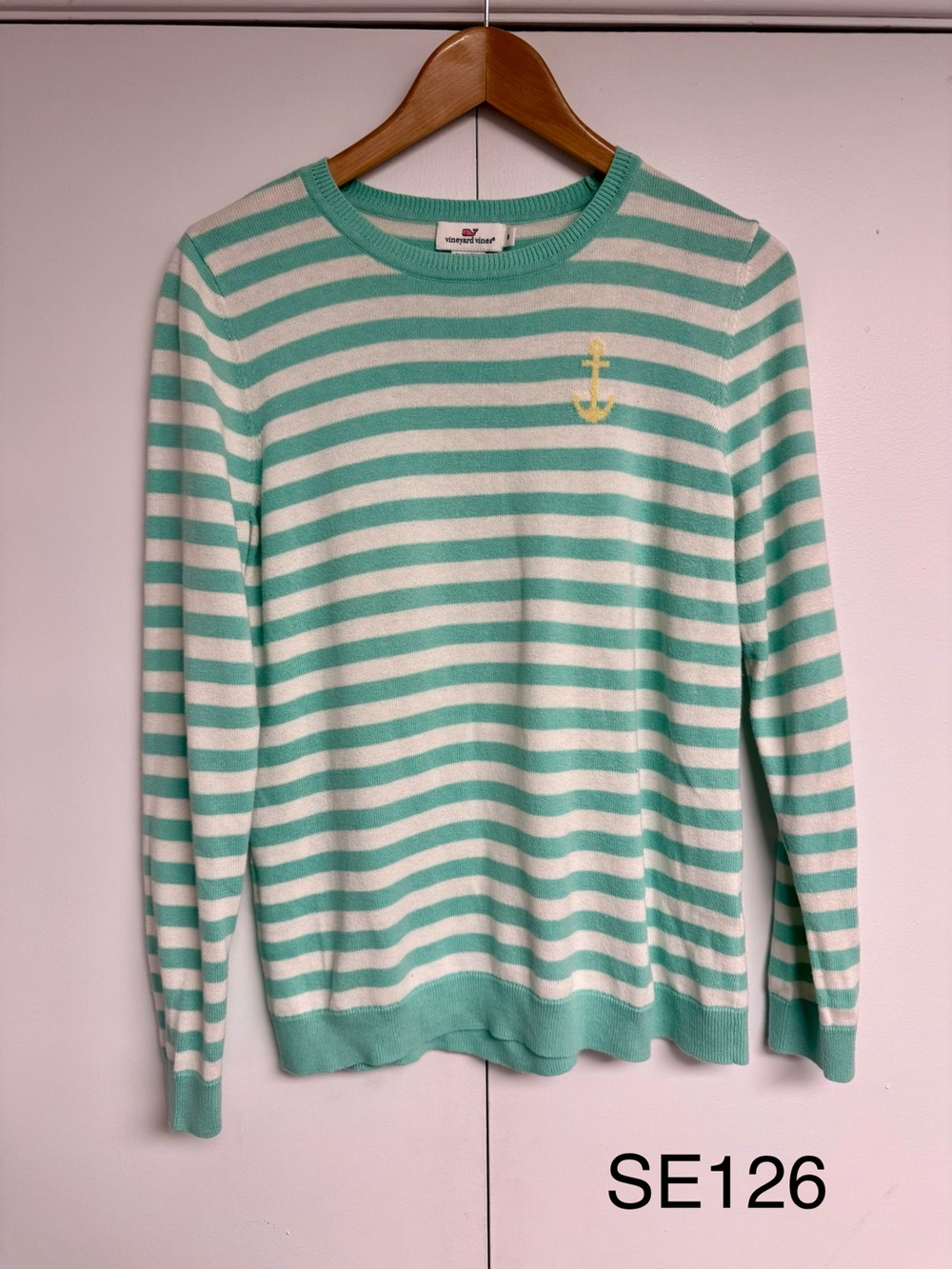 Vineyard Vines Mint Stripe Cotton Silk Anchor Sweater M - Picture 1 of 3